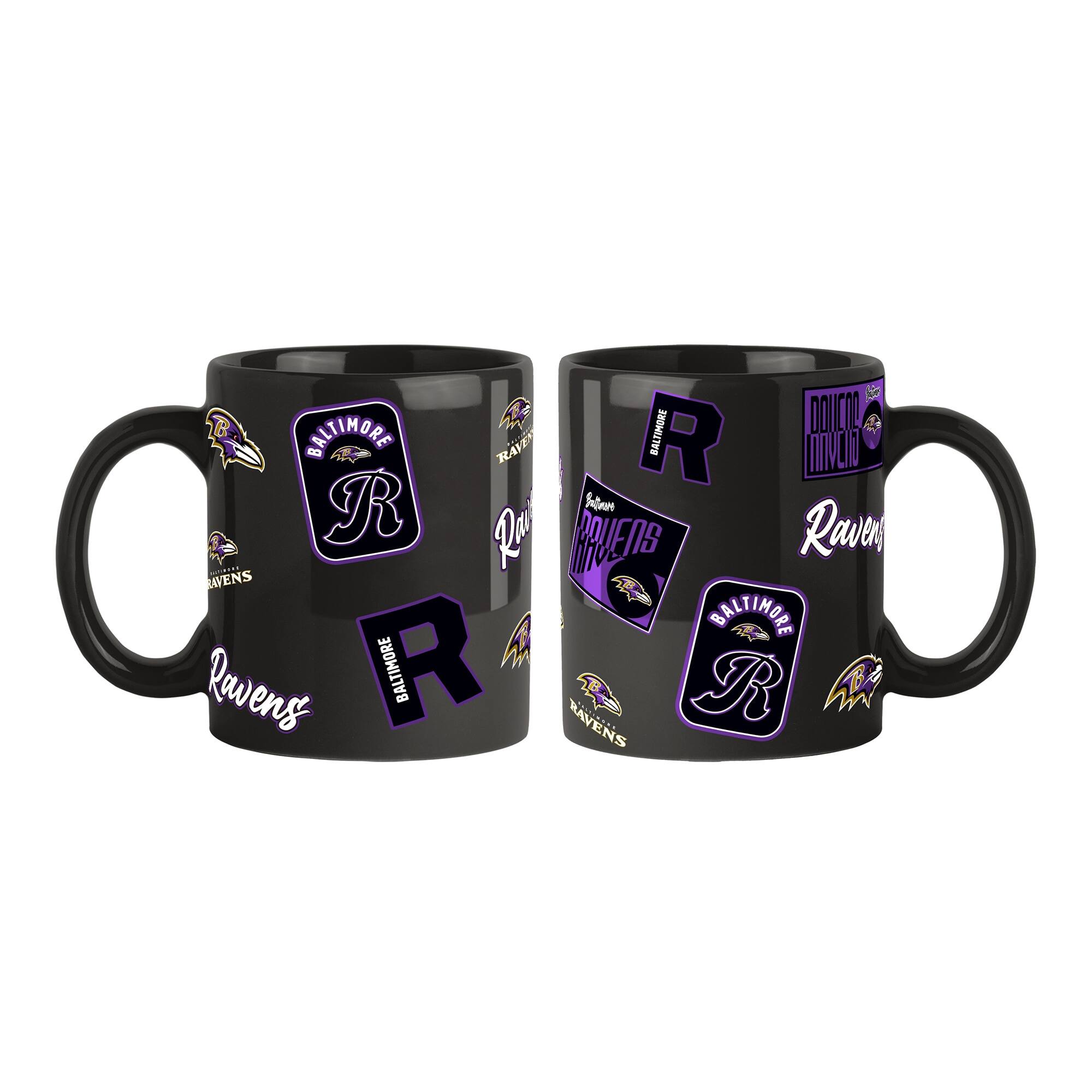 Logo Brands - Baltimore Ravens 2-Pack 15oz. Color Mug Set - Black
