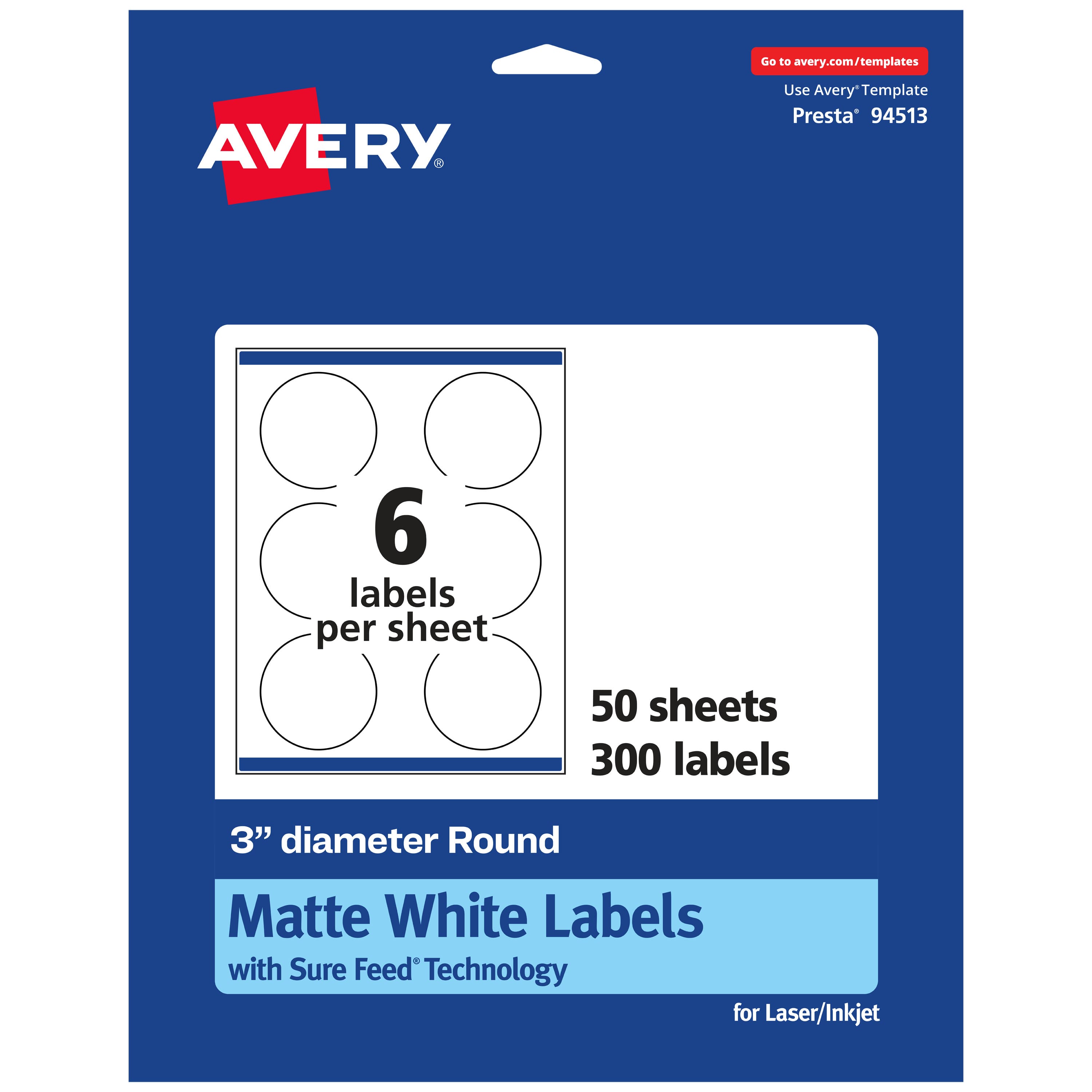Avery - Matte Round Labels, 3" diameter, 300 Labels - White