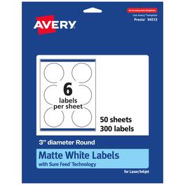Avery - Matte Round Labels, 3" diameter, 300 Labels - White