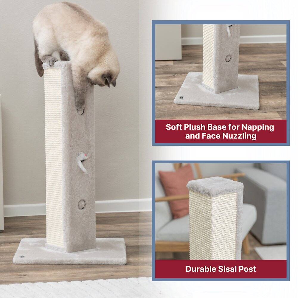Soft Plush Base for Napping and Face Nuzzling  
Durable Sisal Post