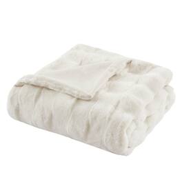 Gracie Mills - Barry Faux Fur Basket Weave Throw - Ivory