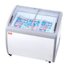 VEVOR - Commercial Ice Cream Display Case, 9.3 Cu.ft Chest Freezer, Mobile Glass Top Deep Freezer, Gelato Dipping Cabinet - White