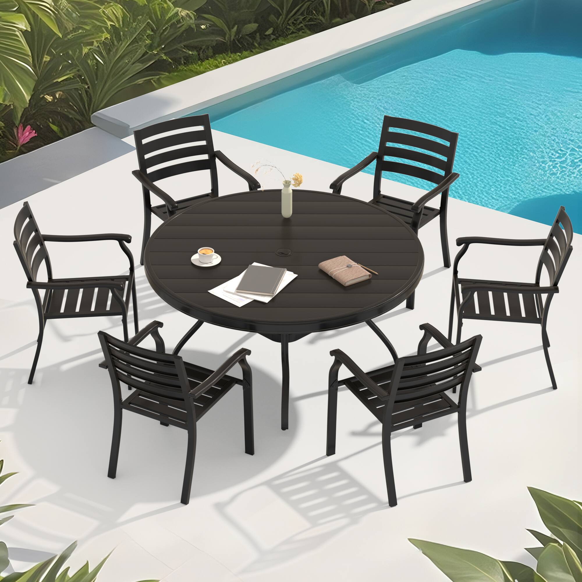 Alt View 5. GOODSILO - Iron Terrace Dining Chairs - Set of 2 Outdoor Bistro Metal Chairs - Black.
