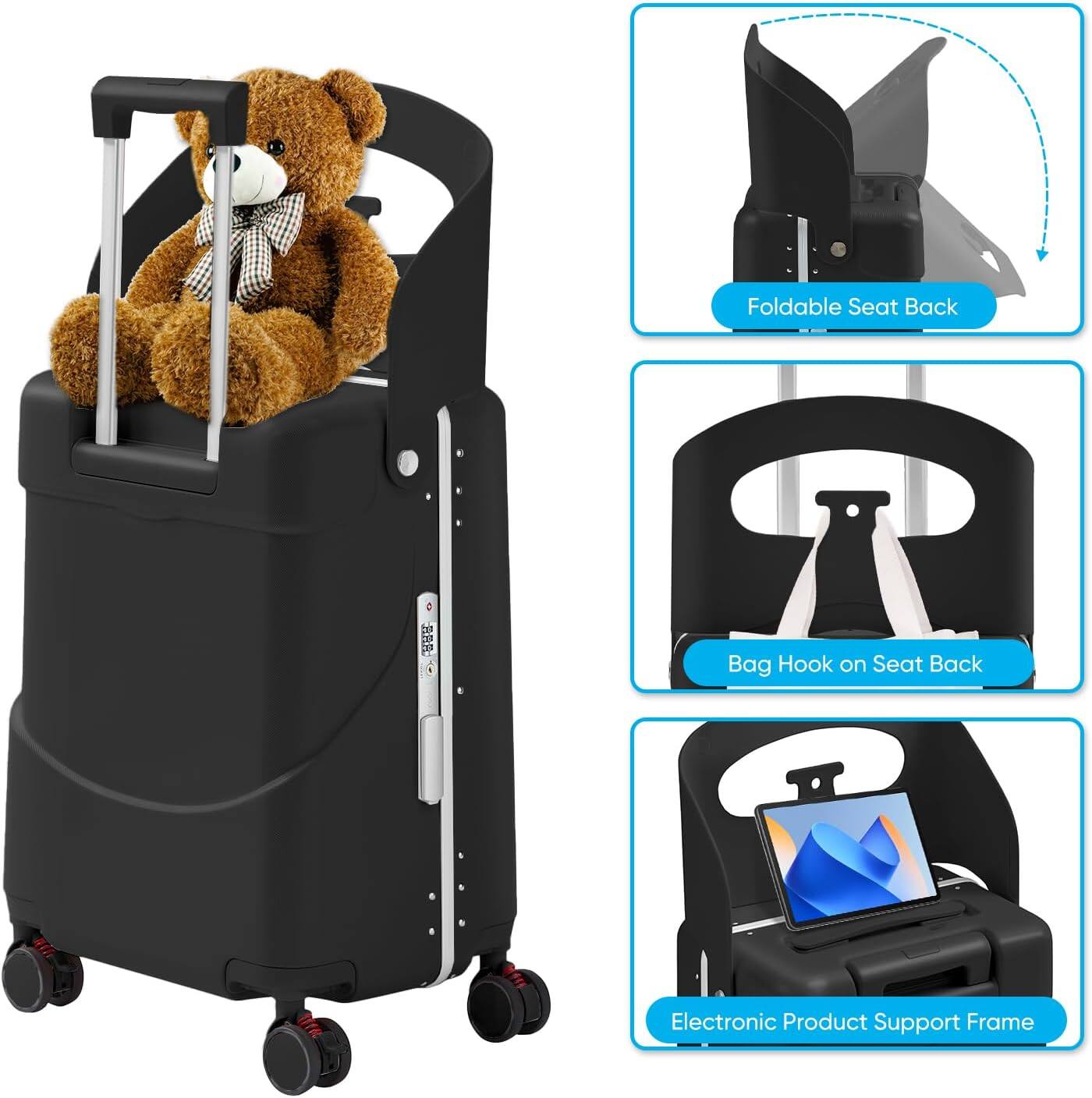 Foldable Seat Back  
Bag Hook on Seat Back  
Electronic Product Support Frame