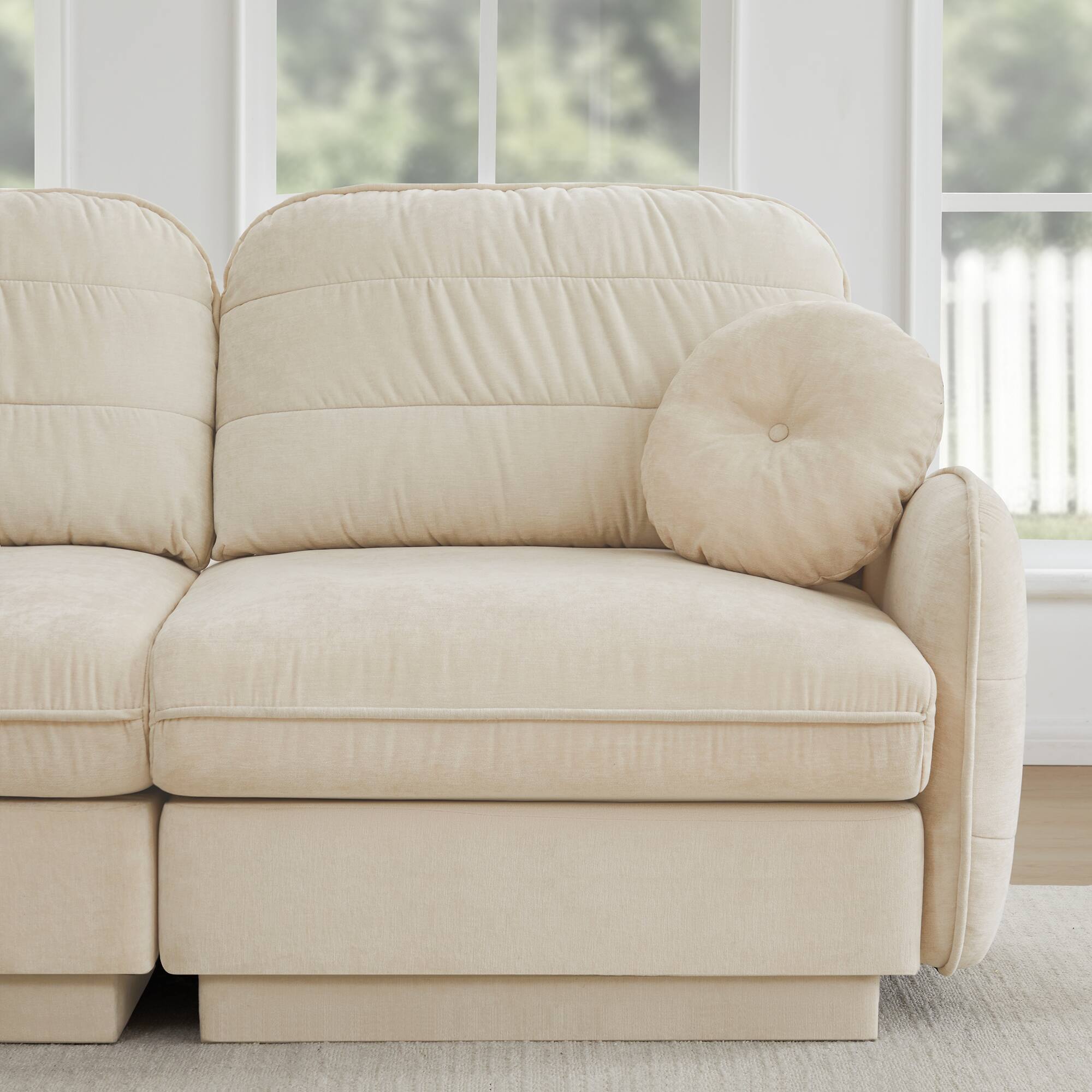 Alt View 4. LOVMOR - 105 inch Chenille Couch U Shaped Deep Seat Storage Ottoman Anti Slip For Living Room Apartment Lounge Plush TV - Cream Beige.