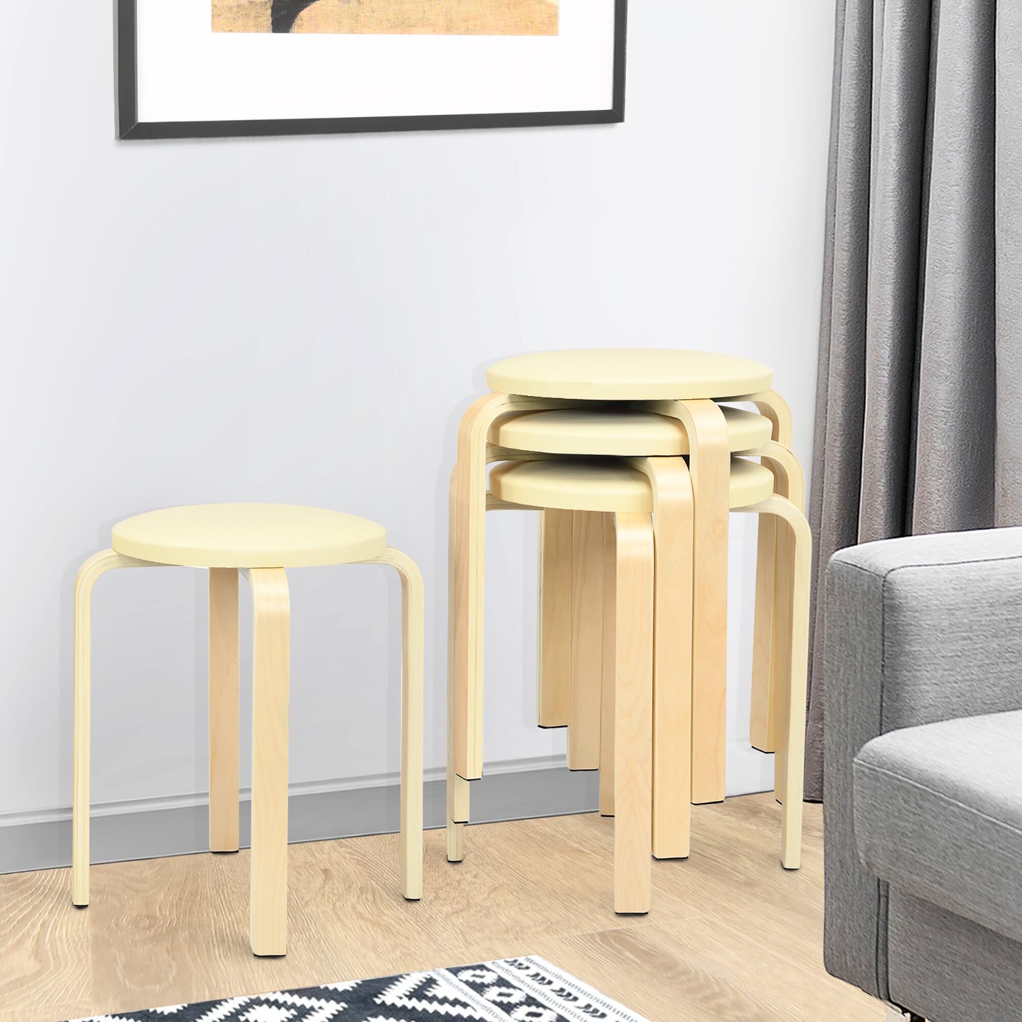 Alt View 2. Costway - Costway Set of 4 Bentwood Round Stool Stackable Dining Chair W/Padded Seat - Beige.
