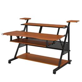 Manhattan Lane - Gia 67 Inch Wood Music Desk Studio Station, Keyboard Tray Shelves, Walnut - Brown
