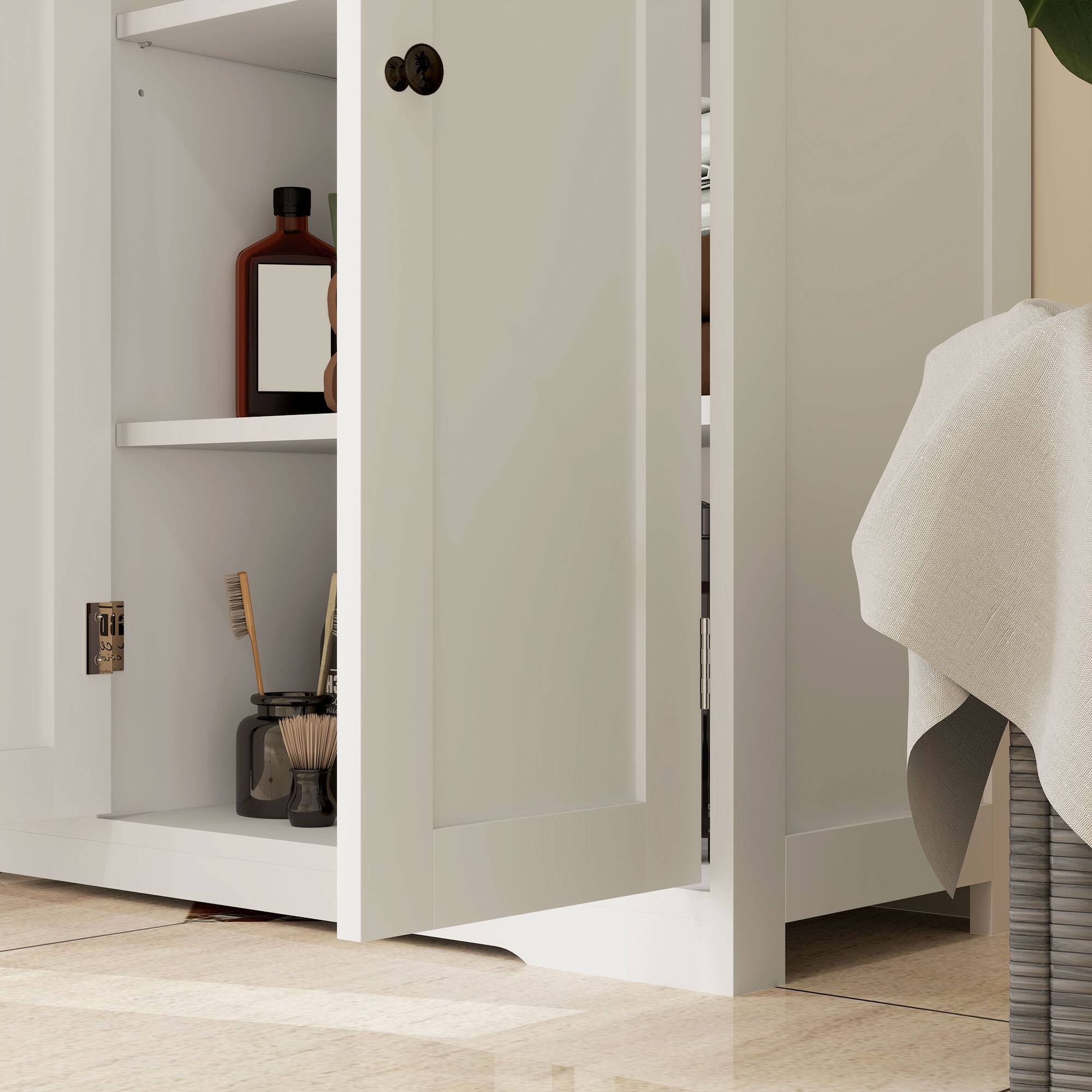 Alt View 8. Homcom - Bathroom Floor Cabinet, Modern Bathroom Cabinet with Adjustable Shelf - White.
