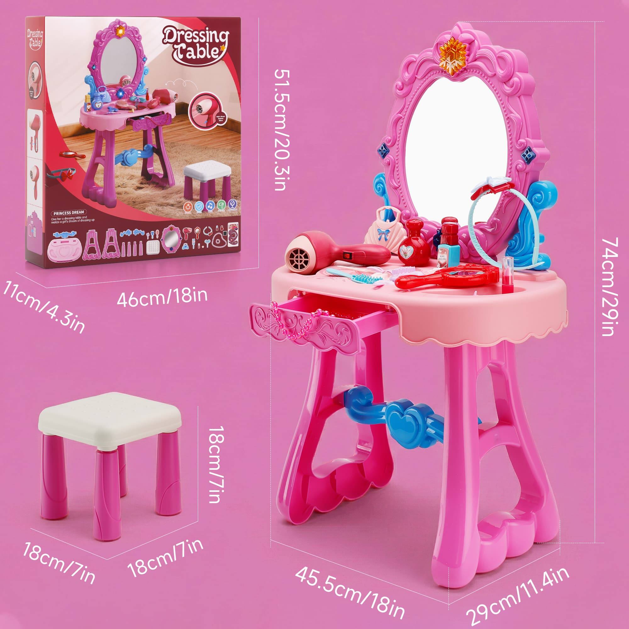 Dressing Table  
51.5cm/20.3in  
11cm/4.3in  
46cm/18in  
74cm/29in  
18cm/7in  
18cm/7in  
18cm/7in  
45.5cm/18in  
29cm/11.4in