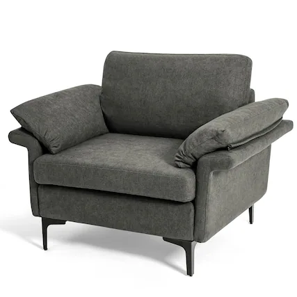 Front. Costway - Costway Modern Linen Fabric Accent Armchair Upholstered Single Sofa w/ Metal Legs - Grey.