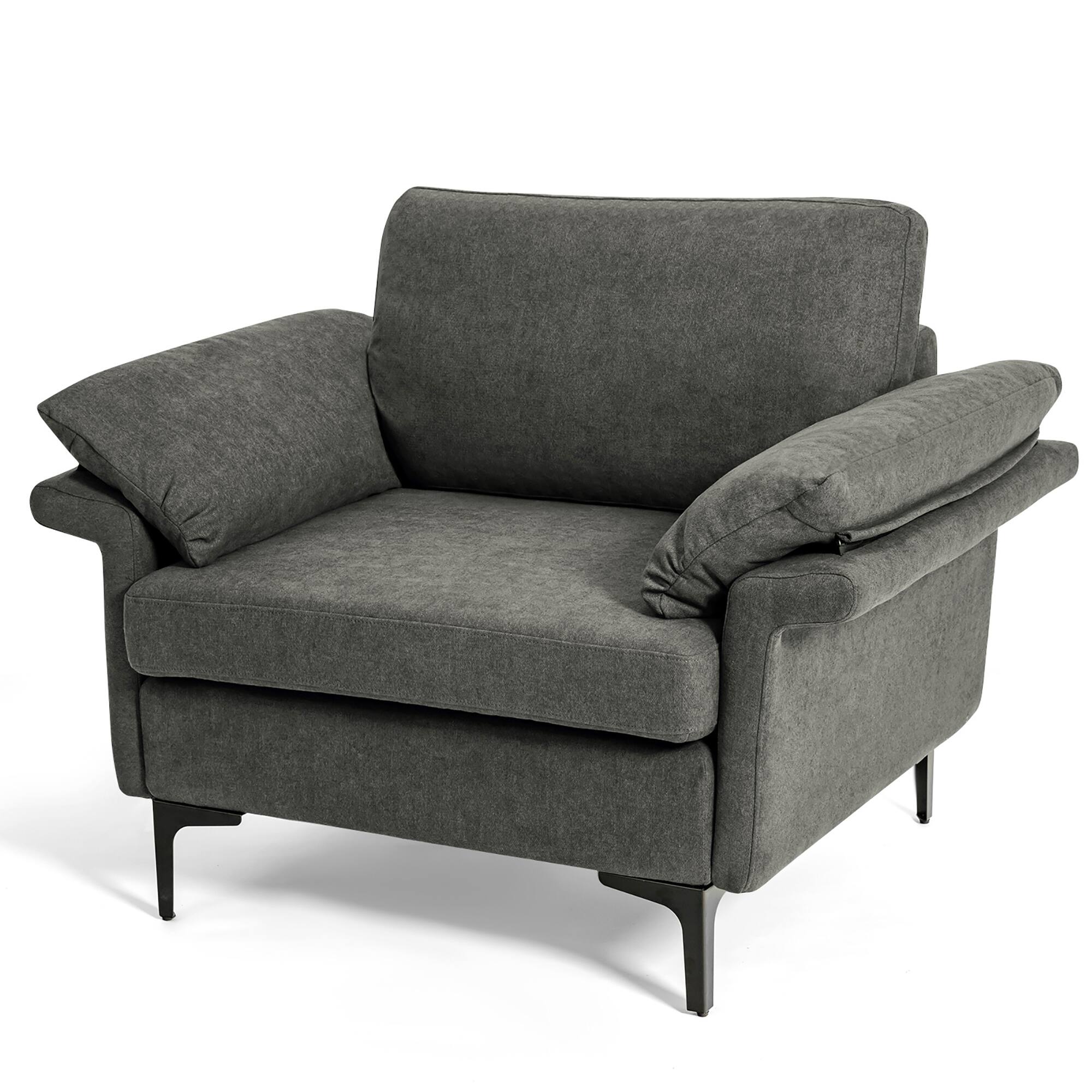 Front. Costway - Costway Modern Linen Fabric Accent Armchair Upholstered Single Sofa w/ Metal Legs - Grey.