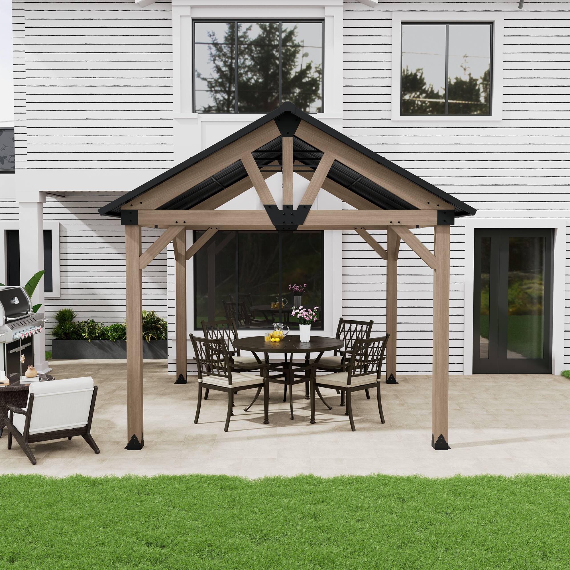 Angle. Mondawe - 10x12 ft. Cedar Wood Gazebo with Galvanized Steel Gable Roof - Natural Wood.