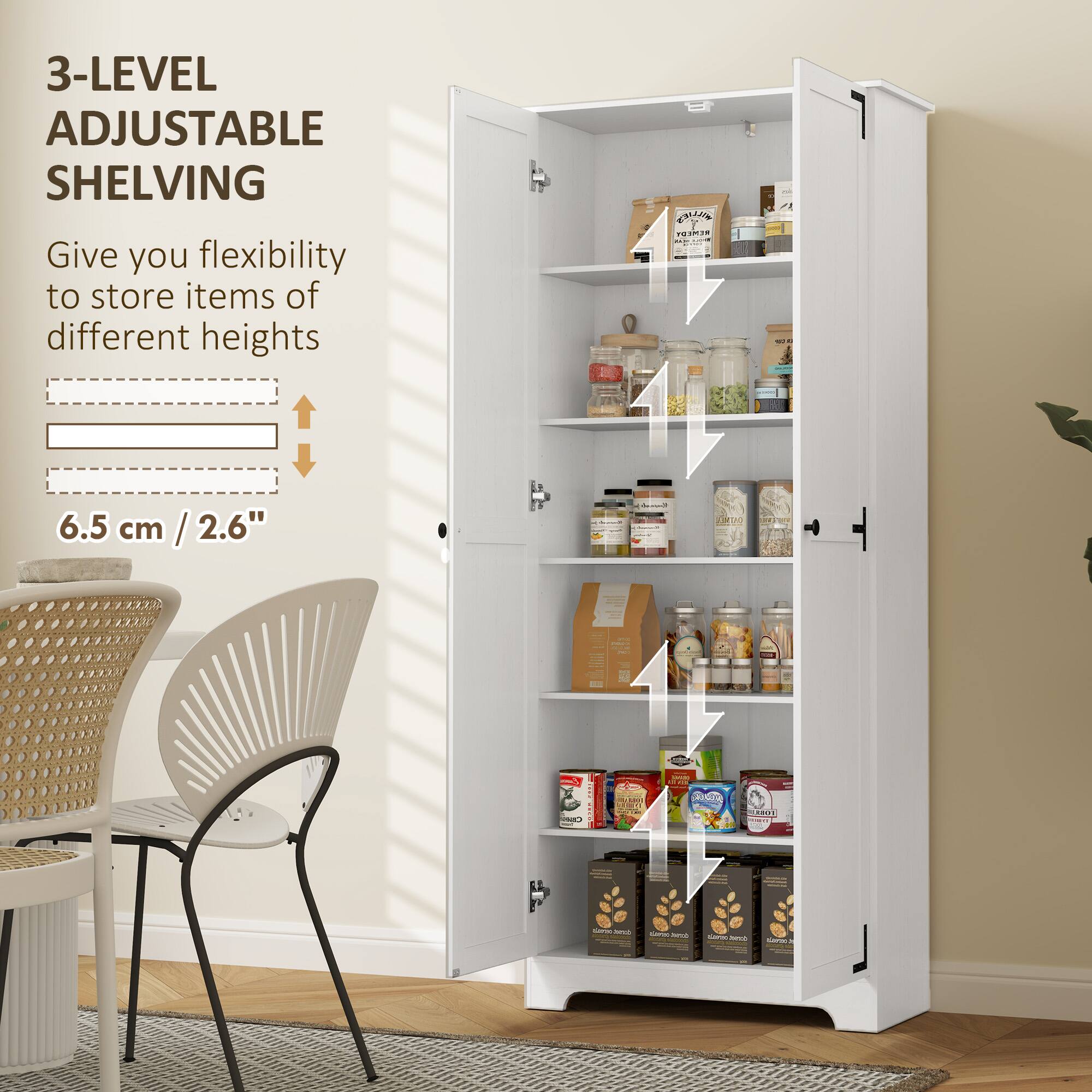 3-LEVEL ADJUSTABLE SHELVING
Give you flexibility to store items of different heights
6.5 cm / 2.6"