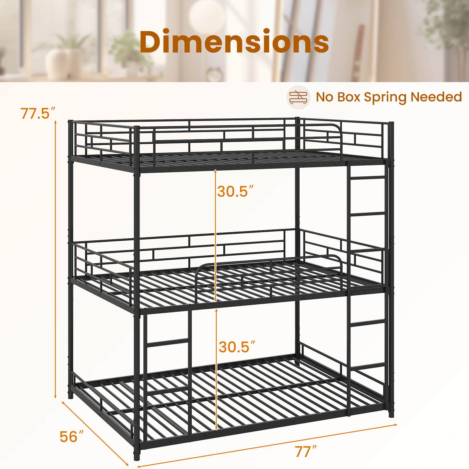 Dimensions  
77.5" x 77" x 56"  
No Box Spring Needed  
30.5" x 30.5"