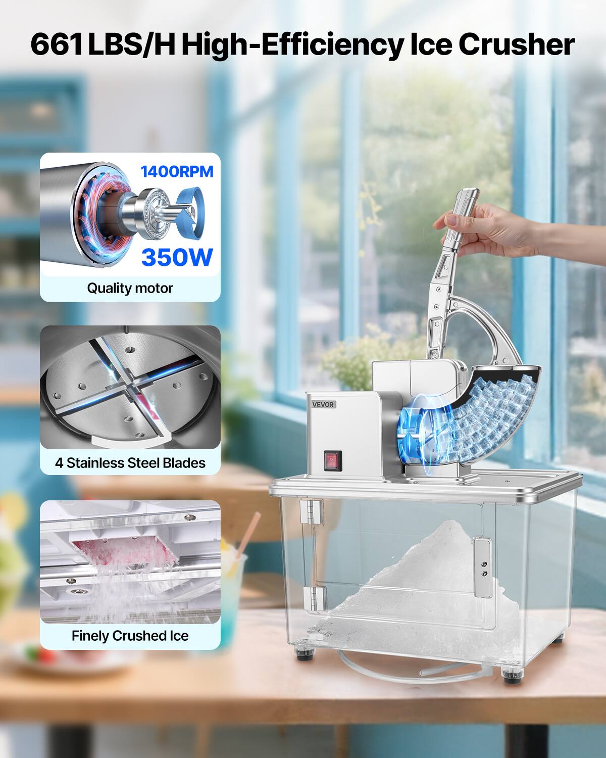 VEVOR Commercial Ice Crusher 661LBS/H,350W Electric Snow Cone