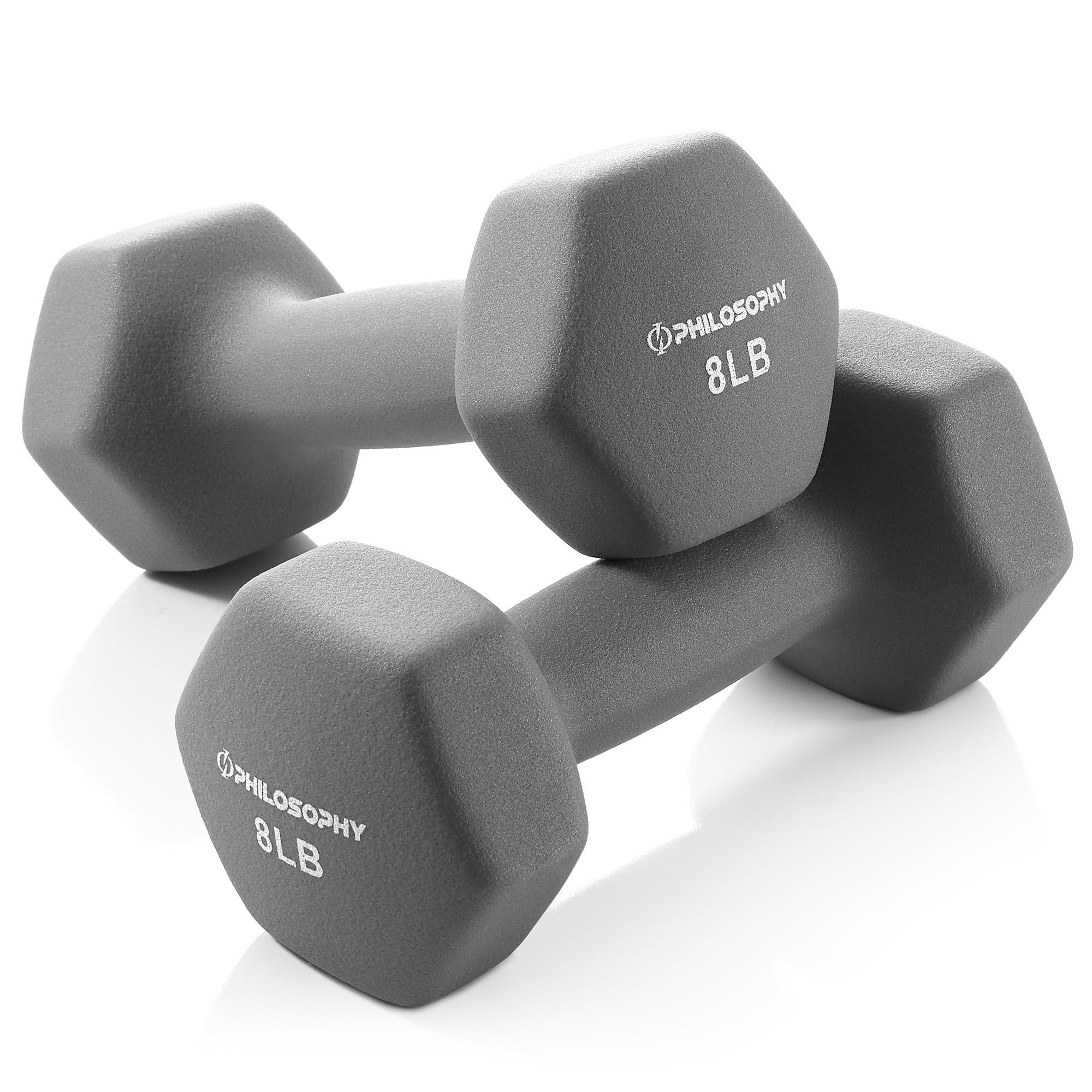 Philosophy Gym - Neoprene Dumbbell Hexagon Hand Weights - Set of 2 - Strength Training - Gray