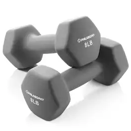 Philosophy Gym - Neoprene Dumbbell Hexagon Hand Weights - Set of 2 - Strength Training - Gray