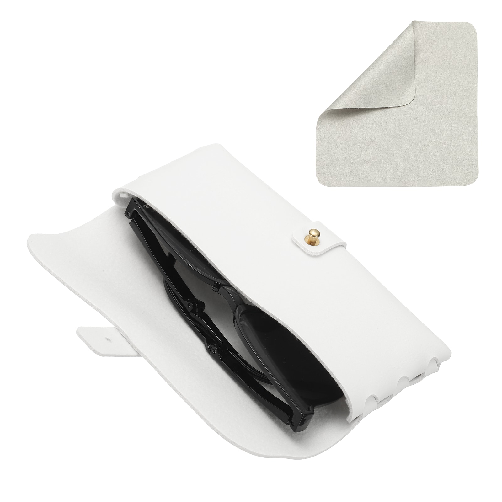 "Unique Bargains - Leather Eyeglass Case 6.6x1.1x3"" Portable Pouch with Strap & Cleaning Cloth - White" price history on PriceWatchPro