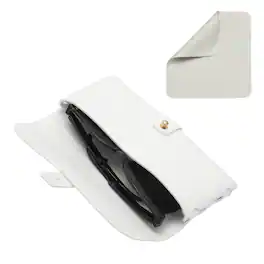 Unique Bargains - Leather Eyeglass Case 6.6x1.1x3" Portable Pouch with Strap & Cleaning Cloth - White