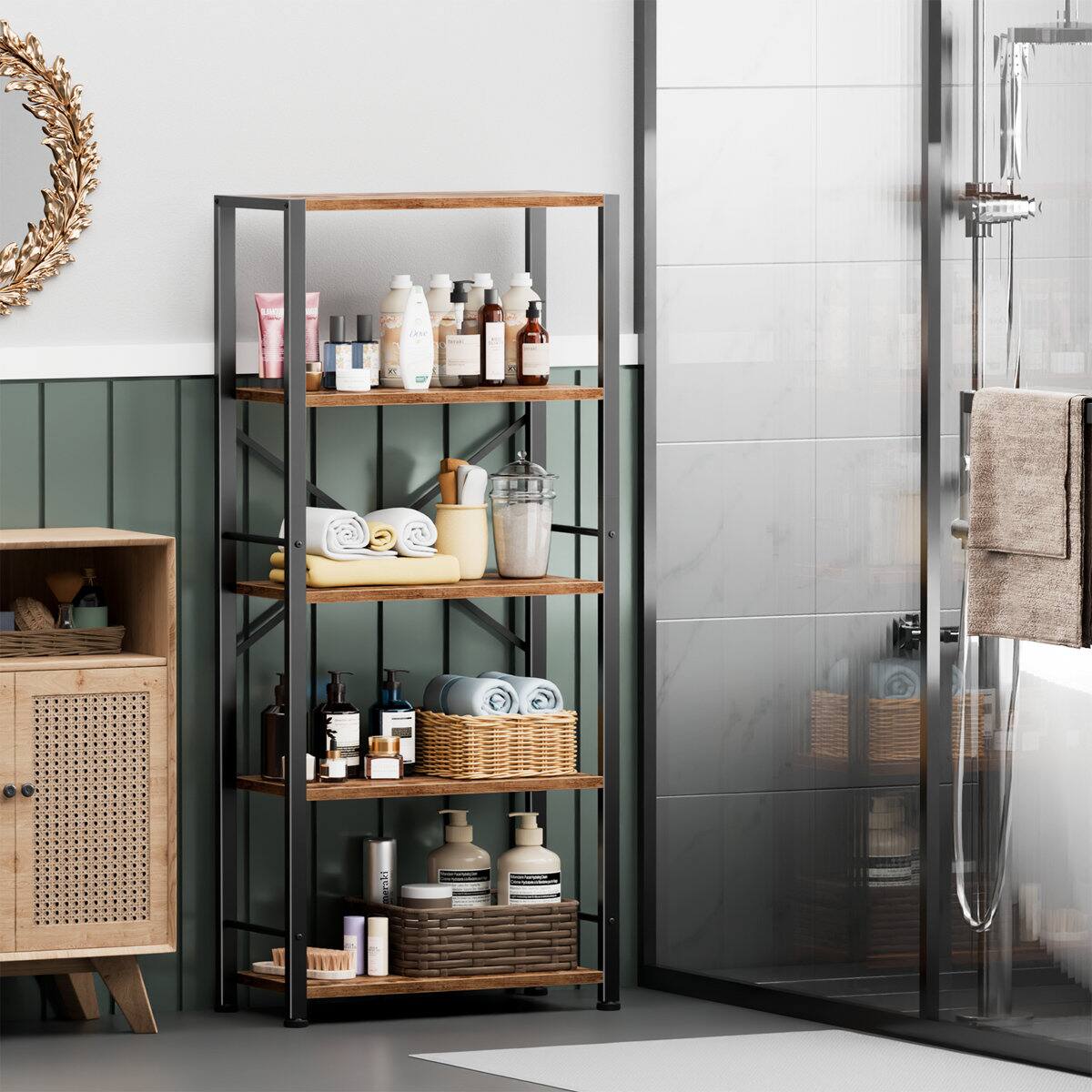 Alt View 1. Furnulem - 5 Layers Industrial Open Bookcase Book Shelf Organizer Unit for Living Room Home Office Bedroom - Brown.
