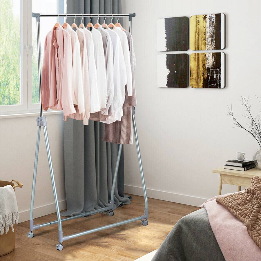 Gymax Extendable Clothing Garment Rack Heavy Duty Foldable Clothes Rack ...