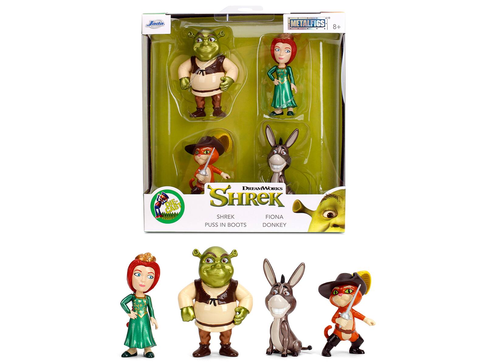Set of 4 Diecast Figures "Shrek" (2001) Movie "Metalfigs" Series by Jada - Multicolor