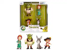 Set of 4 Diecast Figures "Shrek" (2001) Movie "Metalfigs" Series by Jada - Multicolor