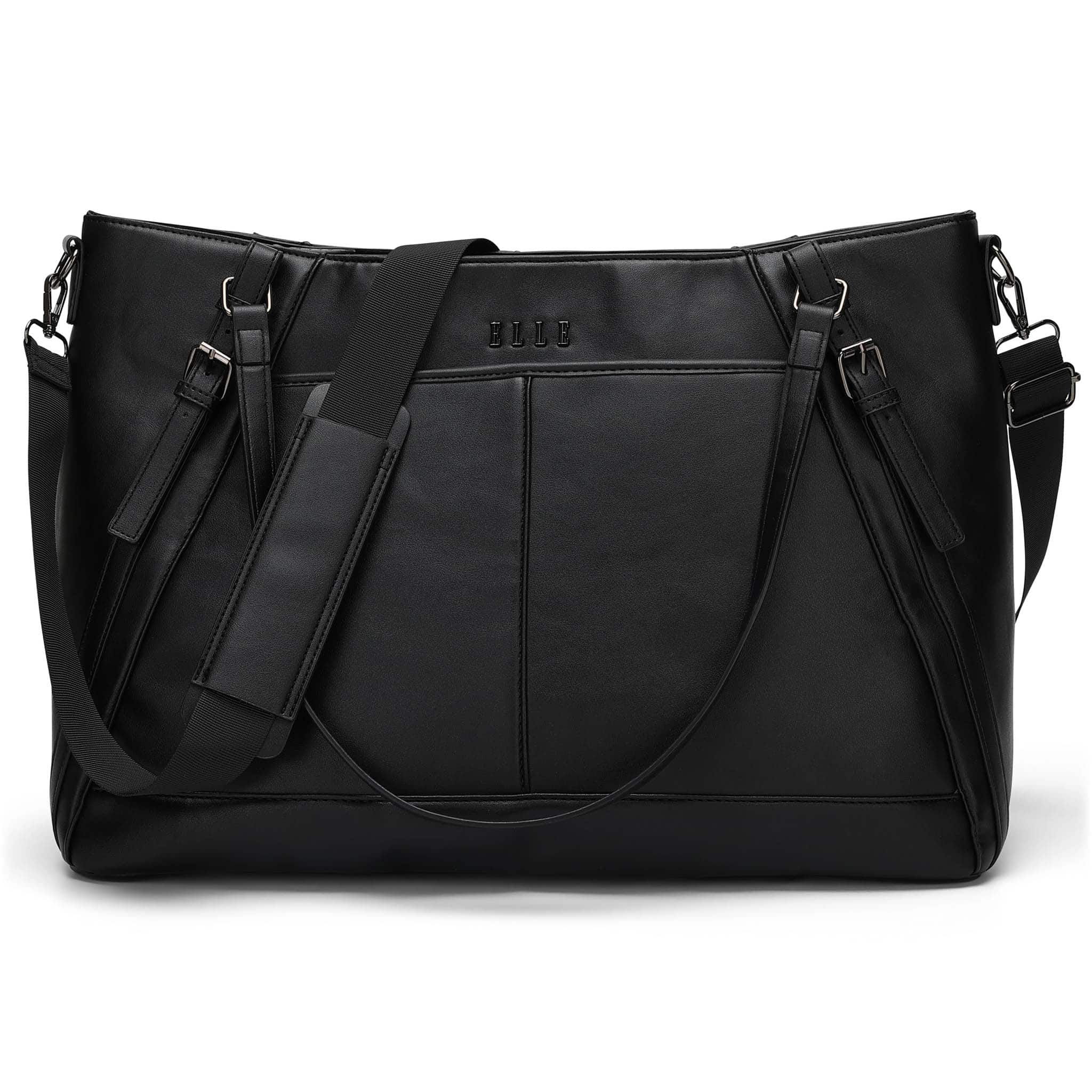 Front. Elle - ELLE Leisure Luxe 33L Vegan Leather Weekender Duffel Bag | Black - Black.