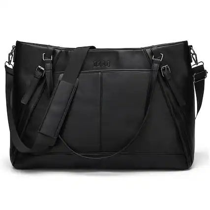Front. Elle - ELLE Leisure Luxe 33L Vegan Leather Weekender Duffel Bag | Black - Black.
