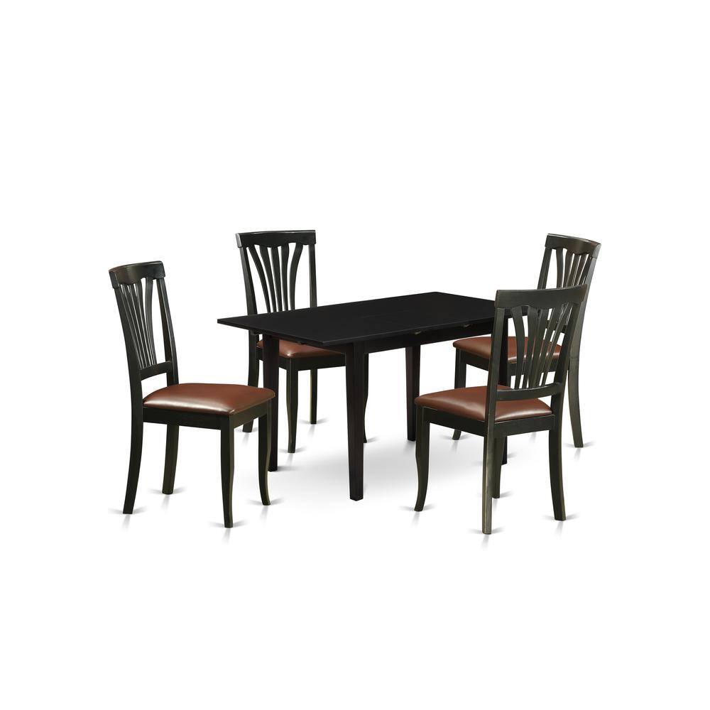 Left. East West Furniture - East West Furniture NOAV5-BLK-LC 5-Pc Dining Room Table Set 4 Wooden Dining Chairs with Slatted Back and a Faux Leather - Black.