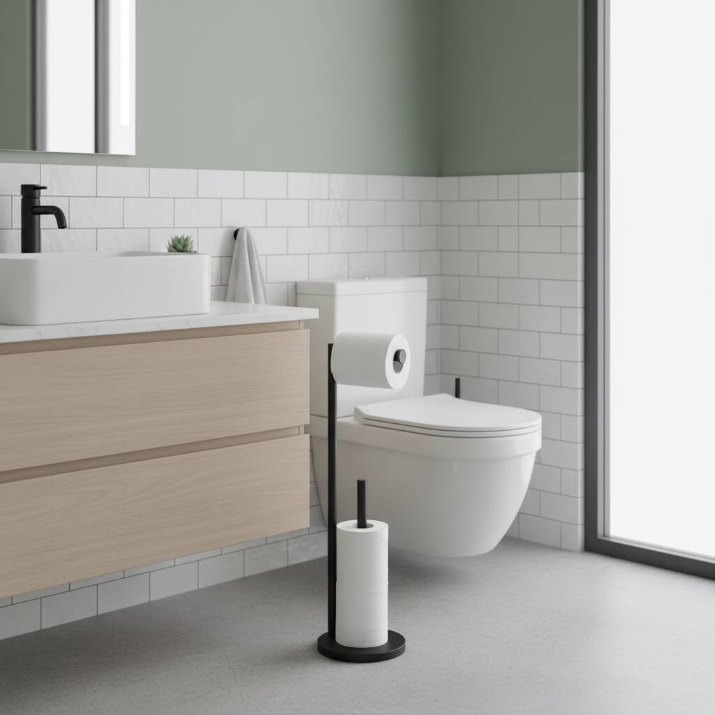 Alt View 1. Dazzed Corner - Free Standing Black Toilet Roll Holder,Modern Tissue Roll Holder - Black.