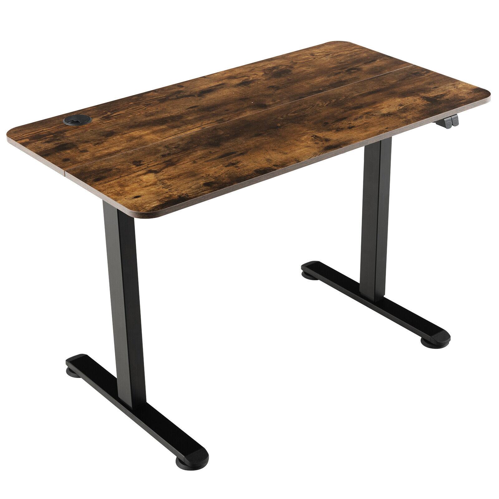 Front. HONGGE - Electric Standing Desk with Adjustable Height and Metal Frame - Brown.