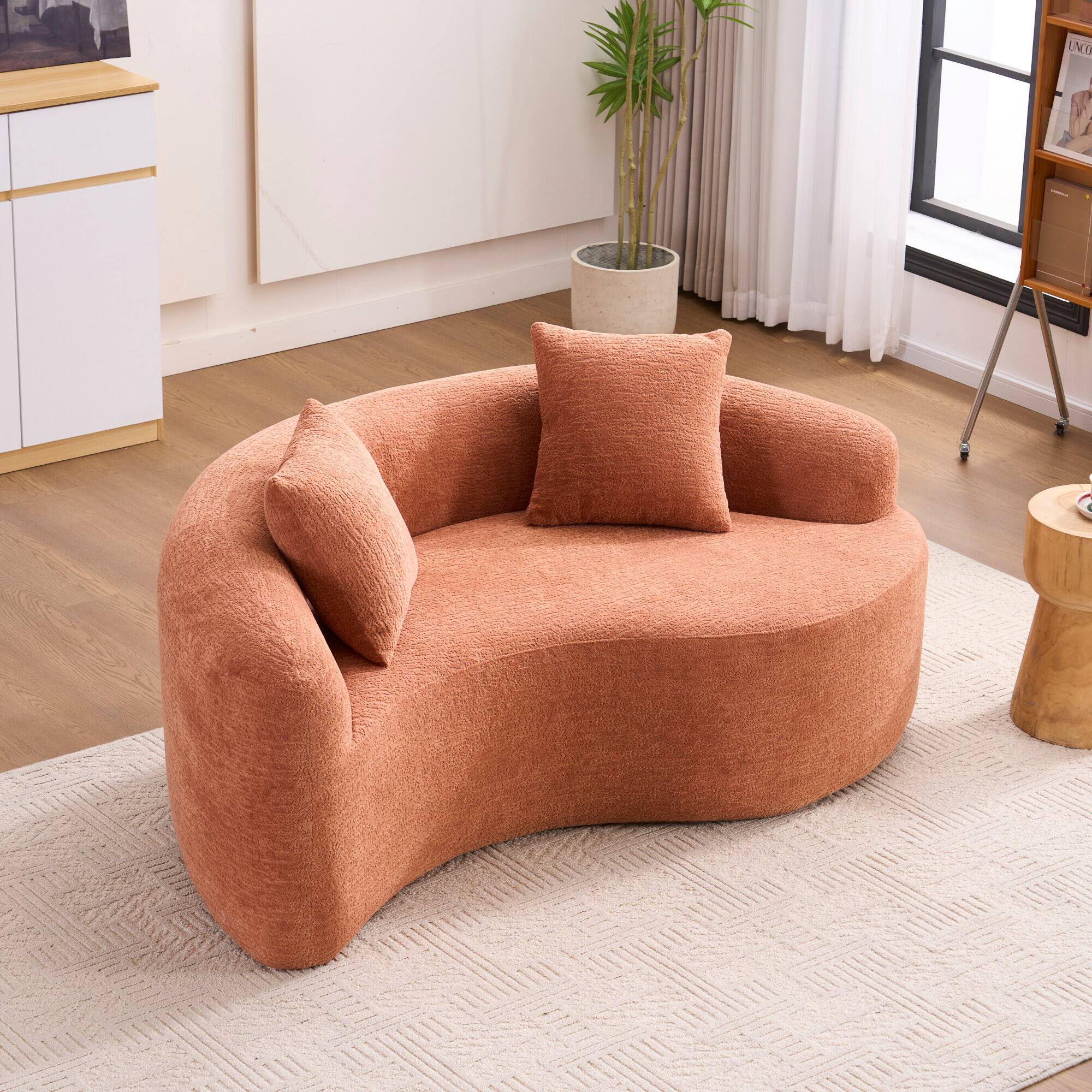 Alt View 2. GOODSILO - S-Curved Sectional Sofa with Dual-Depth Seating, Luxurious Chenille Upholstery, and Space-Saving Design - Coral.