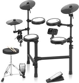 Acekool - Electronic Drum Set with 4 Quiet Mesh Pads, 150 Sounds, 2 Pedals, Drum Throne, Sticks & Headphones, for Beginners