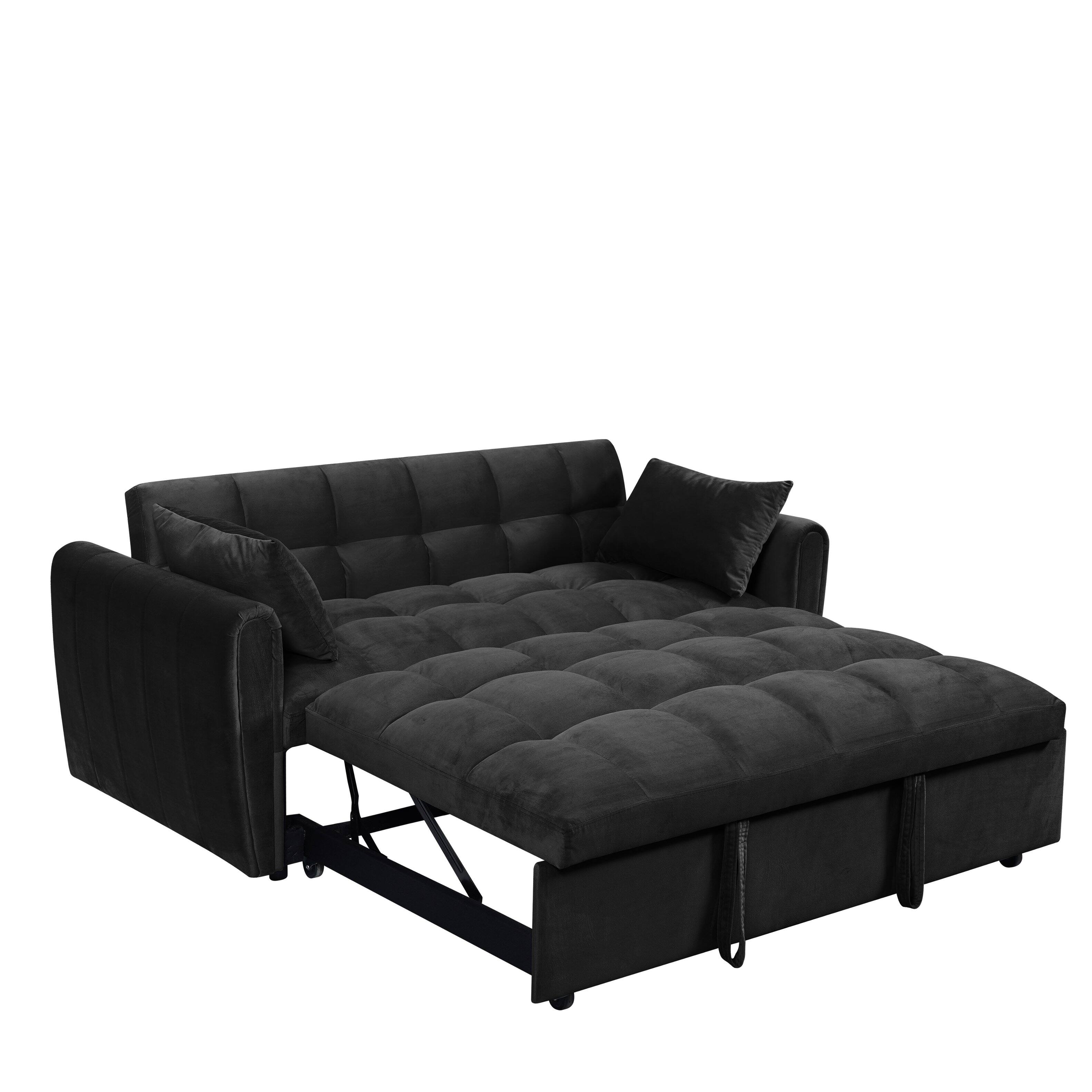 Alt View 4. Tiramisubest - 65"3-in-1 Foldable Sofa Bed with Adjustable Back,Storage Bag & Pillow,Modern Velvet Sofa for Living Room,Bedroom,Black - Black.