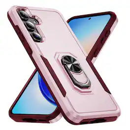 Dteck - for Samsung Galaxy A17 5G Phone Case, Heavy Duty Shockproof Protective Cover with Metal Ring Holder Kickstand - Pink+Rose