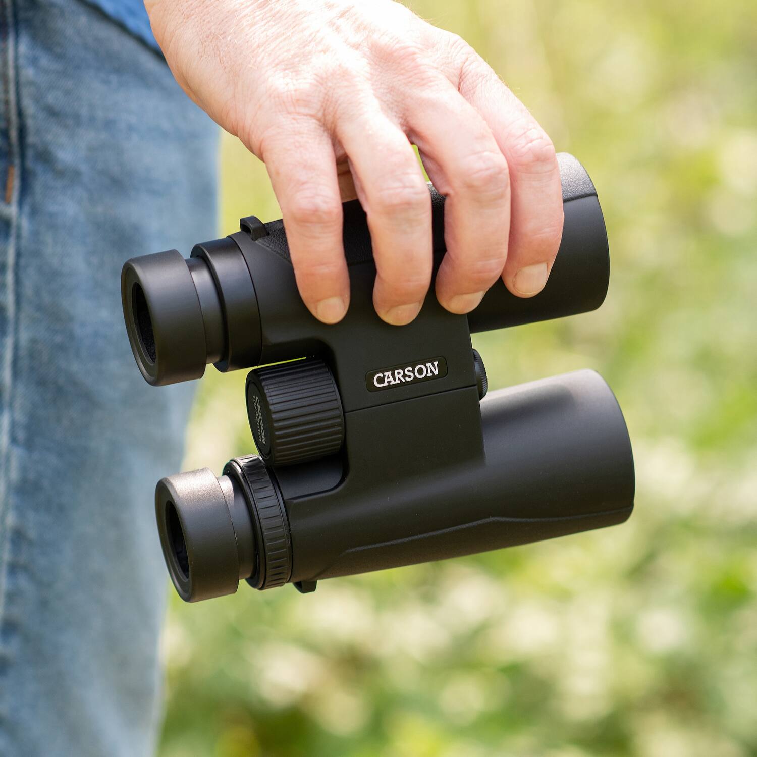 Back. Carson - Makalu 10x42 Full-Size Roof-Prism Binoculars with Strap, Pouch, Caps, Cleaning Cloth - Black.