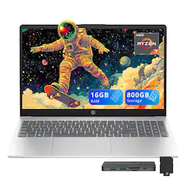 HP - 15.6" FHD Laptop,AMD Ryzen 7 5825U,16GB RAM,512GB SSD+288GB Dock Station,AMD Radeon Graphics,Wi-Fi 6,Win 11 - Silver