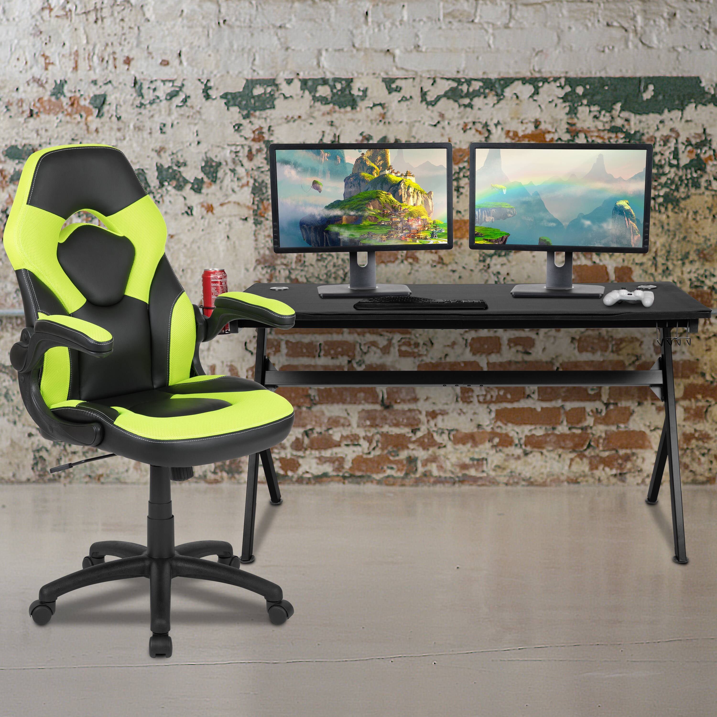 Alt View 1. Emma + Oliver - Gaming Desk Bundle - Cup & Headphone Holders/Mouse Pad Top - Green.