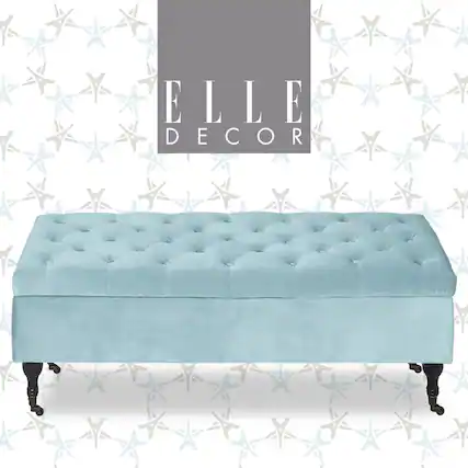 Front. Elle Decor - Vintage Collette Velvet Storage Bench - Vintage Blue Velvet.