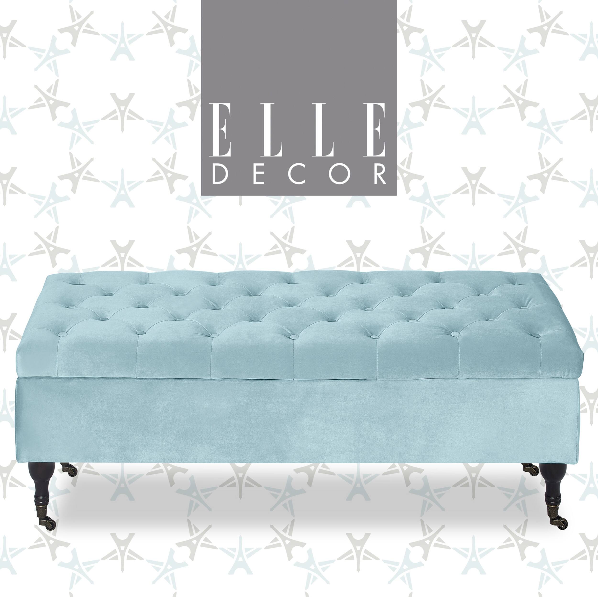 Front. Elle Decor - Vintage Collette Velvet Storage Bench - Vintage Blue Velvet.