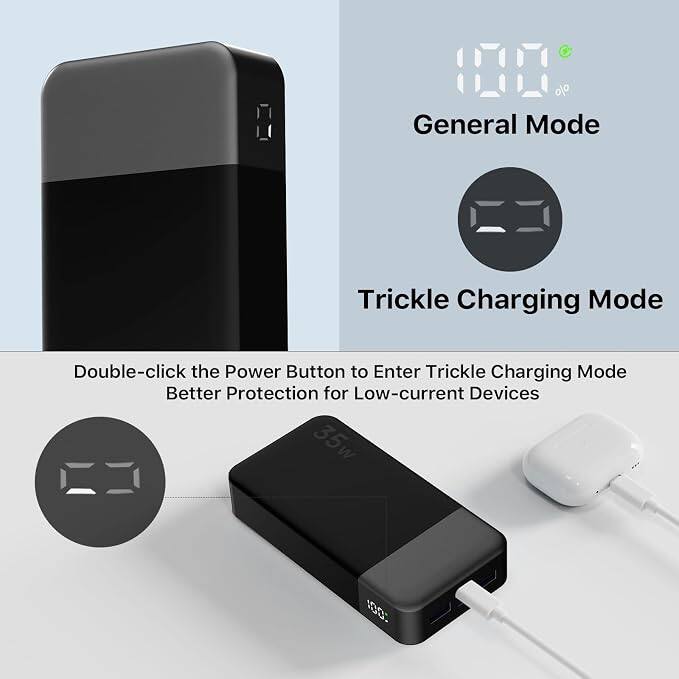 General Mode  
Trickle Charging Mode  
Double-click the Power Button to Enter Trickle Charging Mode  
Better Protection for Low-current Devices  
35w