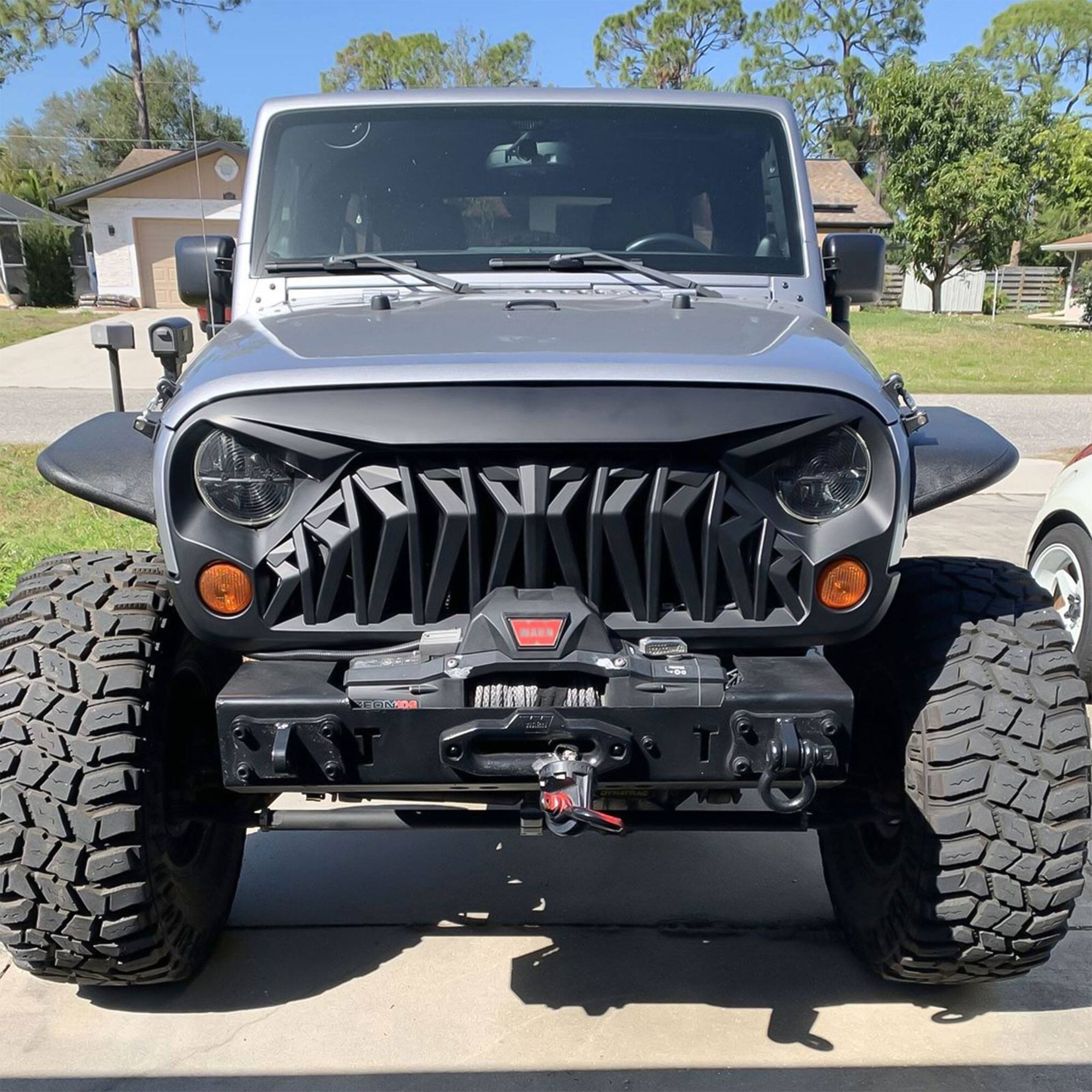 Alt View 7. AMERICAN MODIFIED - American Modified Front Shark Grille for 2007 to 2018 Jeep Models, Matte Black - Matte Black.