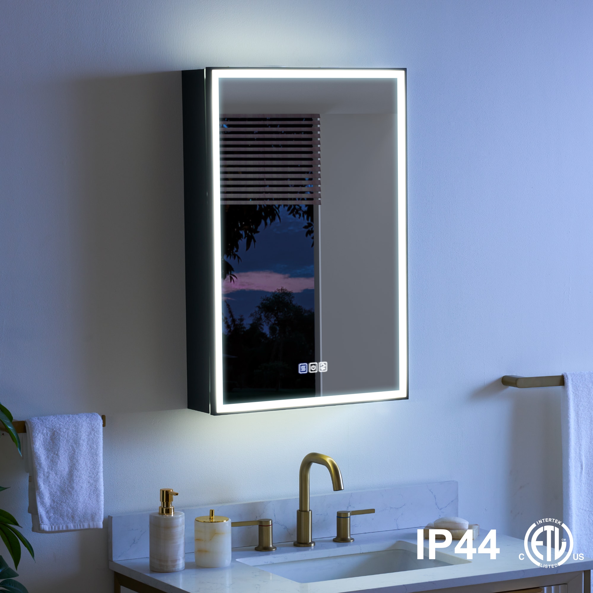 WELLFOR - 20 in. W x 30 in. H Rectangular Aluminum Recessed/Surface Mount LED Medicine Cabinet with Mirror, Right Open - Black