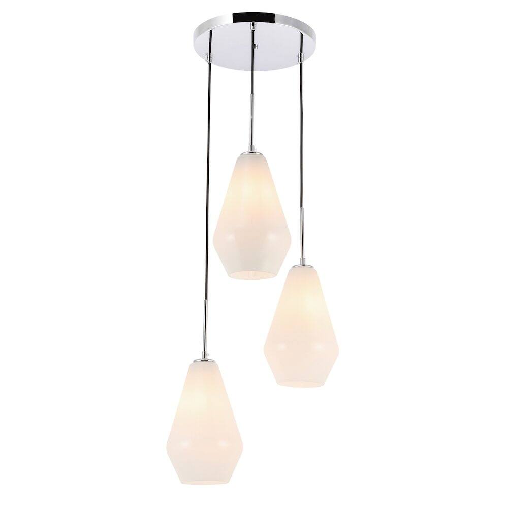 Alt View 7. Living District - Gene 3 Light Chrome And Frosted White Glass Pendant - Chrome And Frosted White Glass.
