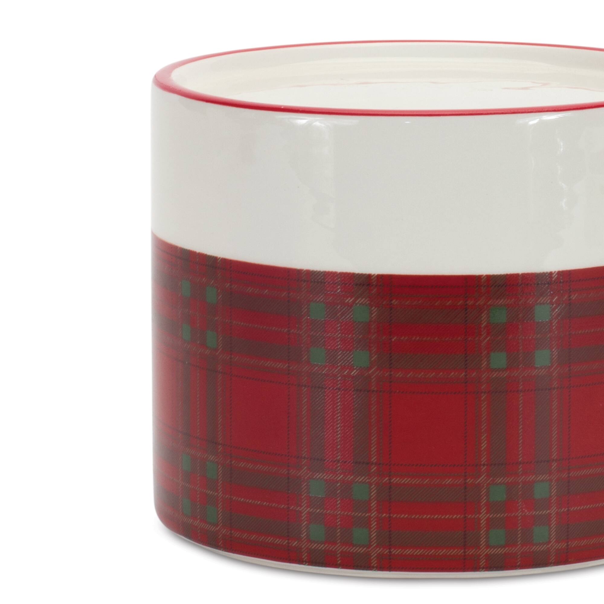Alt View 1. BreeBe - Winter Plaid Ceramic Candle Holder (Set of 2) - Red, Black, White.