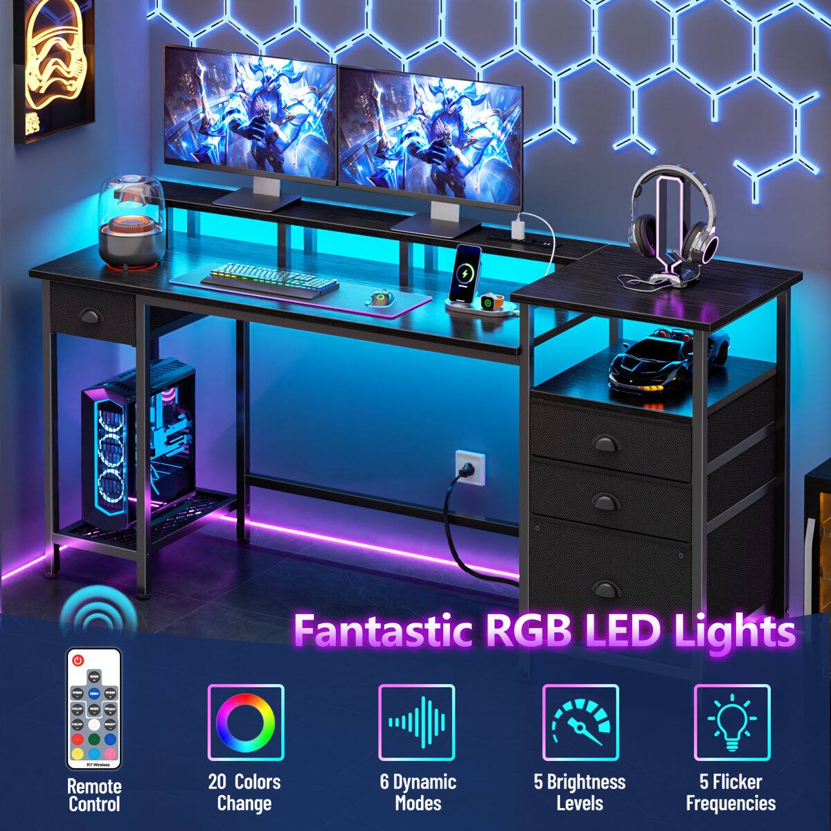 Ela W C Fantastic RGB LED Lights . - - I Remote Control 20 Colors Change 6 Dynamic Modes 5 Brightness Levels 5 Flicker Frequencies