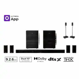 Ultimea - Wireless 9.2.6 Dolby Atmos & DTS:X Soundbar w/ Dual 10" Subs, THX-Tuned Home Theater, AVR Grade + Steady 400 - Black