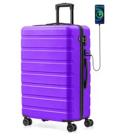 Brick Attic - 28 Inch Suitcase Hardside PC ABS Lightweight USB Luggage with Wheels TSA Lock Checked-Large - Violet