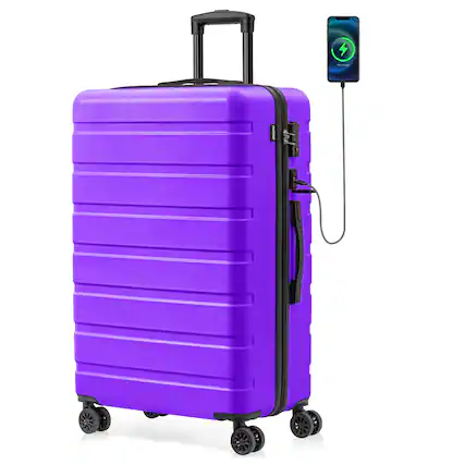 Front. Brick Attic - 28 Inch Suitcase Hardside PC ABS Lightweight USB Luggage with Wheels TSA Lock Checked-Large - Violet.